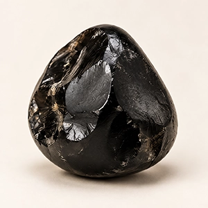 A small translucent black Apache tear obsidian