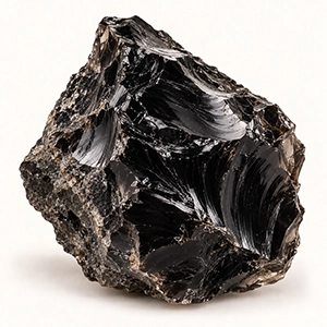 A glossy black obsidian stone