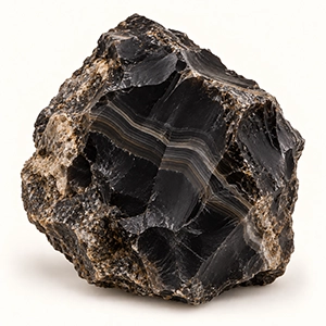 A polished black onyx stone