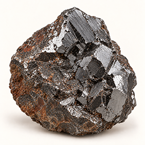 A metallic grey hematite stone