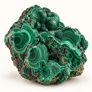 A green malachite stone with light and dark bands